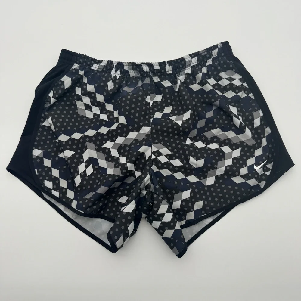 Nike Dri-FIT Kids XL Black‎ White Geometric Polka Dot Running Shorts Activewear